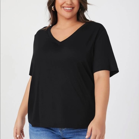 PLUS v neck short sleeve solid tee t shirt white - Picture 6 of 7